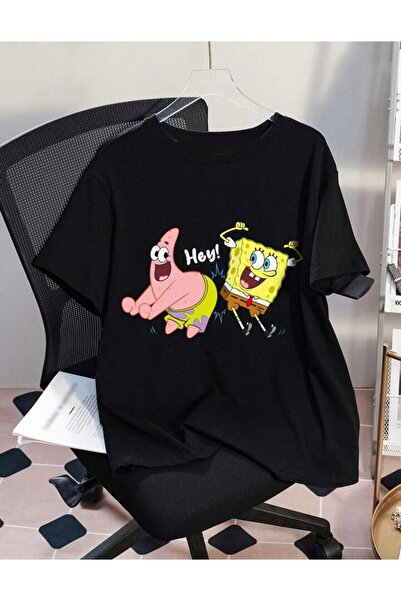 Oceanwear تي شيرت سبونج بوب باتريك مطبوع برقبة دائرية وأكمام قصيرة للنساء/الر...