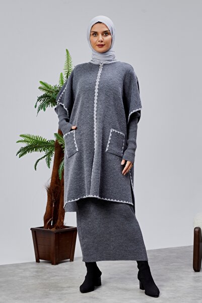 CNR TEKSTİL Beard Mixed Patterned Knitted Poncho