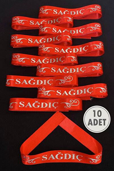 ZEYMERADE Red Silver Groomsmen Arm Ribbon, 10 Pieces Armlet Wristband Band, Henna Night Wedding Bride Engagement