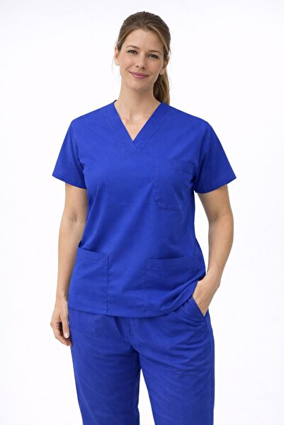 SKORMED طقم زي طبي للجنسين باللون الأزرق الداكن – قماش مرن، ياقة على شكل حرف V، زي موحد للممرضات والأطباء مع جيوب
