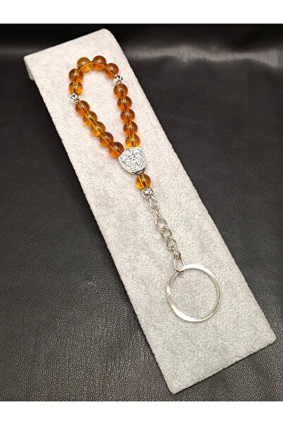 Han Ticarethane Honey Colored Glass 15-Piece Rosary Keychain