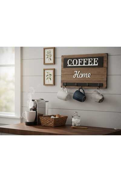 KH Kahve Köşesi için Askılık Fincan Rafı Dekoratif Rustik Görüntü Coffe Düzen...