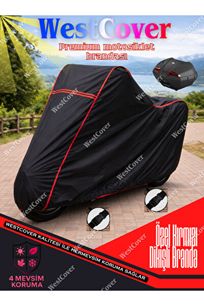WestCover Ducati Monster 1200 R Topcase Compatible (Black-Red Stitched) Reflective Motorcycle Tarpaulin