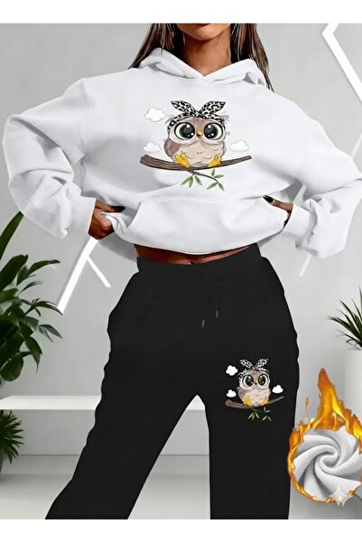 PENTHİLUS طقم رياضي للجنسين بنقشة بومة لطيفة. مقاس كبير 3 خيوط مبطن بالصوف مج...