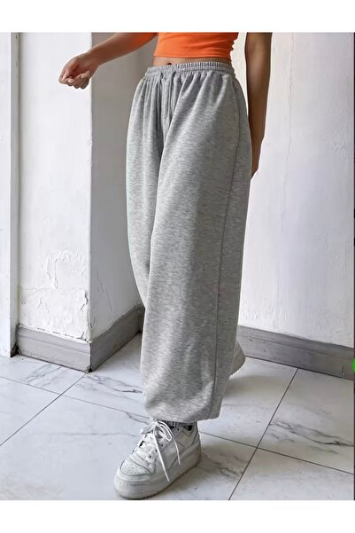 LOSMARY Kadın Gri bol kalıp paça lastik eşofman altı