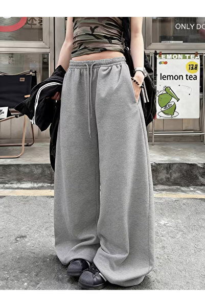 GERLAY Kadın gri rahat kalıp düz paça eşofman altı