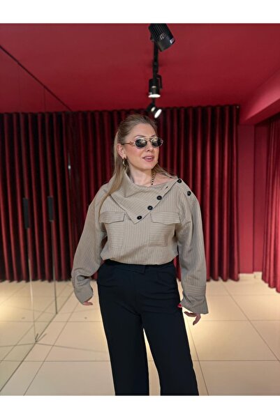 Serpirella Butik Cămașă cu nasturi cu dungi cu guler de design