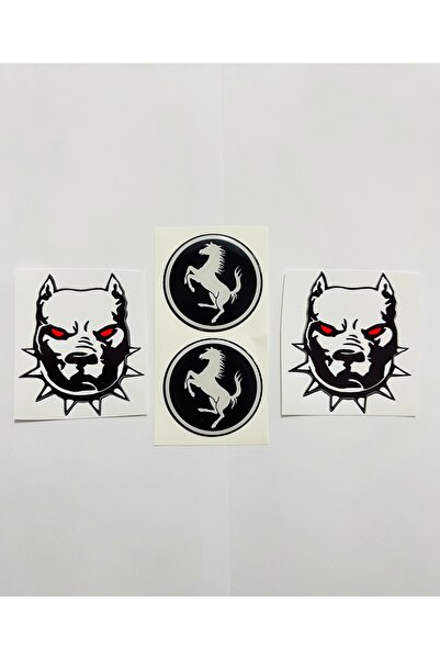 İŞCAN MOTOR Ferrari Logo Damla Etiket Sticker Siyah 5x5cm 2'Li + Pitbul Stickeri