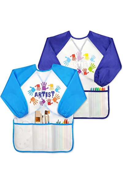 Generic مريلة رسم مومو بير المقاومة للماء بأكمام طويلة و3 جيوب للأطفال