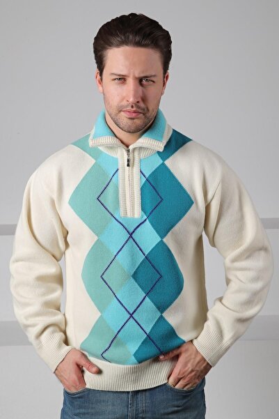 Ferraro Ανδρικό πλεκτό πουλόβερ από 100% μαλλί αρνιού με γεωμετρικό σχέδιο με...