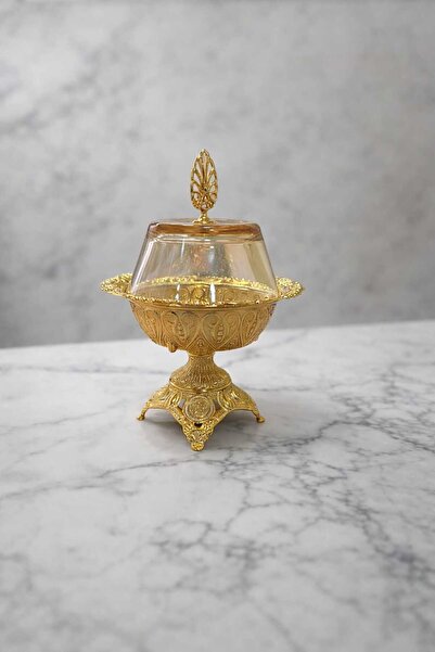 RASHA COLLECTION Cam Kapaklı Kaideli Zambak Şekerlik