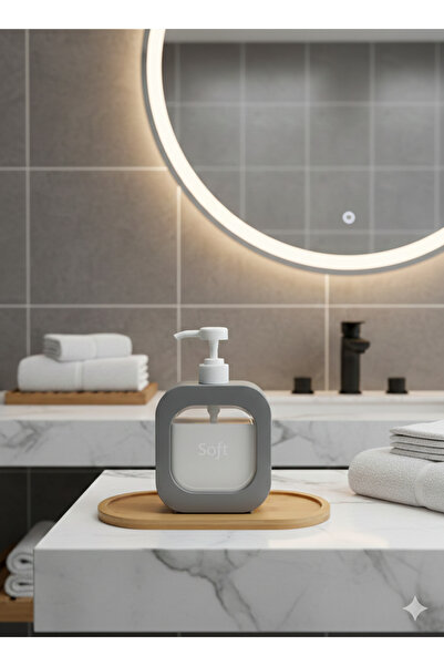 MİMOZA PARK 400ml Countertop Bathroom Kitchen Liquid Soap Dispenser Dishwashing Sink Detergent Holder Set with Bamboo Base