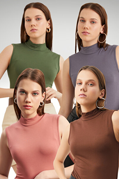 Ladima Women's Khaki Gray Dusty Rose Bitter Brown 4-Piece Sleeveless Bodysuit