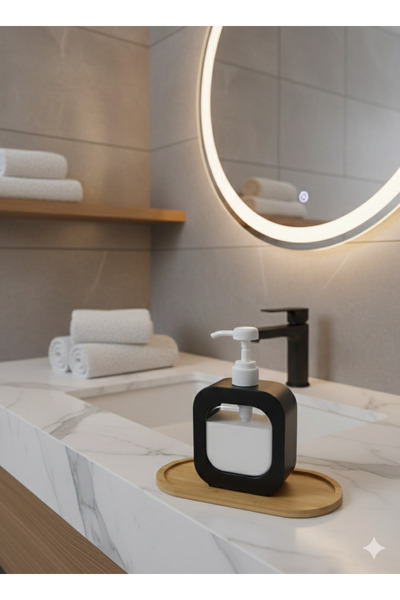 MİMOZA PARK Set dozator de săpun lichid pentru bucătărie, baie, blat, cu bază din bambus, 400 ml