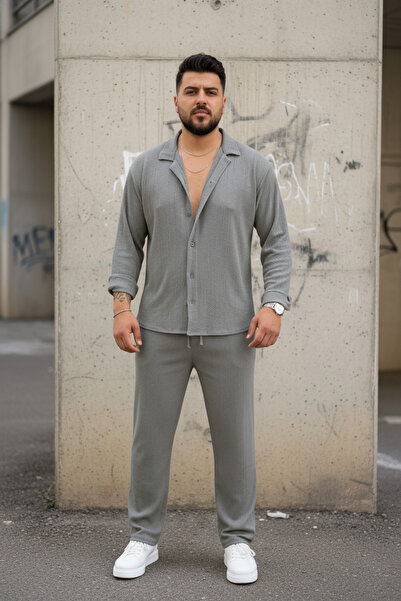 Fifty Color Men's Trend Summer Comfortable Fit Wrinkle-Resistant Fabric Long Sleeve Shirt and Pants Set