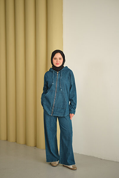 LOCCO Women's Hooded Denim Set Blue