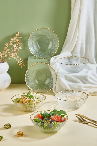 Lora Bianca Tapestry Transparent 6-Piece 15 cm Glass Salad/Soup/Snack Bowl Set