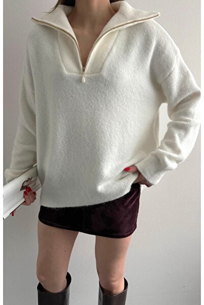 fujya Pulover din tricot cu fermoar, cu textura moale