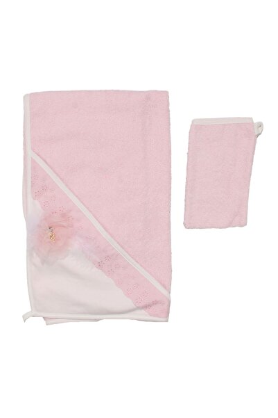 bebegen طقم مناشف من التول المزخرف بالورود باللون الوردي للفتيات الصغيرات مقاس 75 × 75 سم