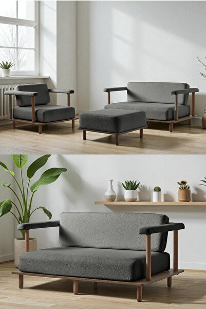 Eymense Pia Koltuk Takımı 2+1+Puf Antrasit