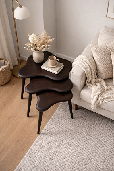 Trihome A+Plus Masif Gürgen Ağacı 3’lü Zigon Sehpa | El İşçiliği Doğal Ahşap ...