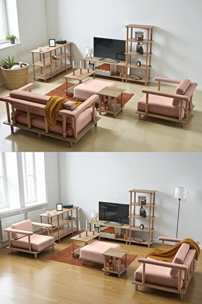 Eymense Pia Koltuk Takımı Oturma Odası Seti Konsollu Pembe