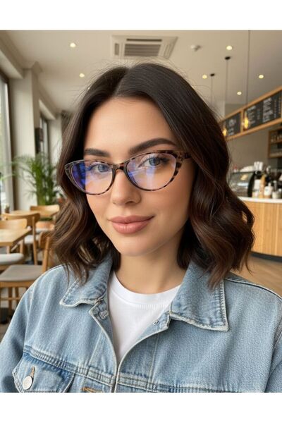 EMC Trend Accessory Slim Thin Leopard Pattern Cat Eye Frame Blue Light Protec...