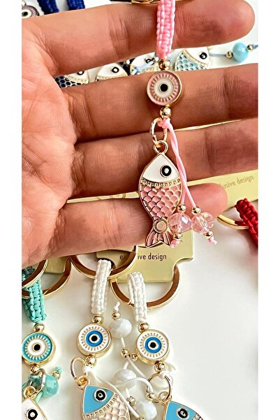 Cassime Pink Fish Gold Plated Evil Eye Keychain