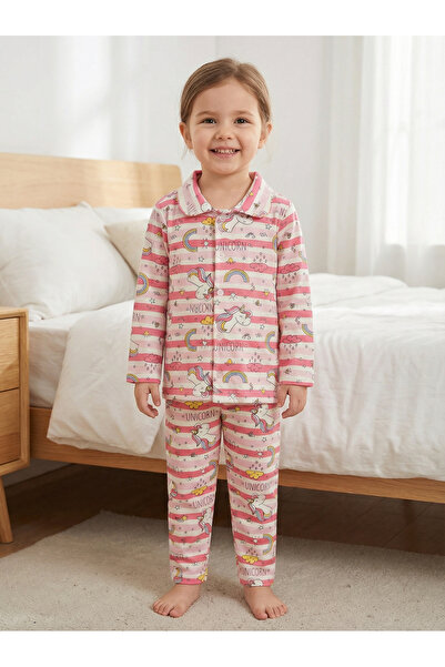 Shoebuo %100 Organik Pamuk Unicorn Desenli Kız Çocuk Pijama Takımı