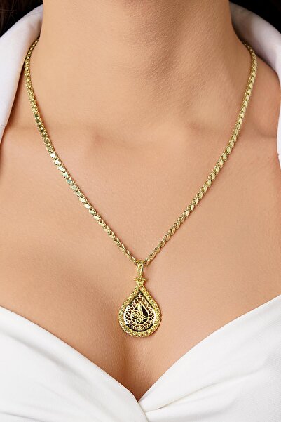 Fiyonk Kuyumculuk 14 Ayar Altın Pullu Zincirli Tuğra Uçlu Kolye