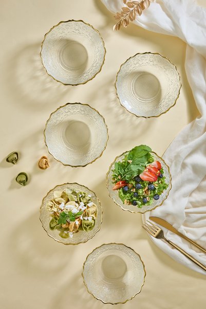 Lora Bianca Tapestry Transparent 6-Piece 15 cm Glass Salad/Soup/Snack Bowl Set