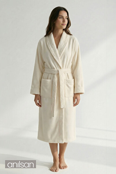 Anılsan Halat de baie din catifea Şalyaka Cremă bumbac 100% Ideal pentru spa, potrivit pentru utilizare zilnică Femei/Bărbaţi