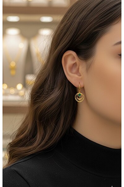 Erer Gümüş Gümüş yeşil taşlı telkari küpe is986e3