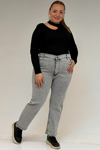 Eslina 9125-6 Pantaloni de blugi Boyfriend de mărime mare - Gri spălat cu zăpadă