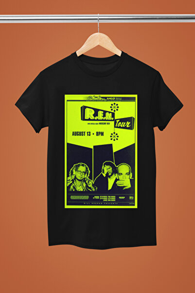 MAGORS آر.إي.إم. تيشيرت روك قطني مطبوع بأكمام قصيرة وقصة عادية