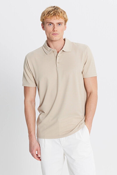 ALTINYILDIZ CLASSICS Men's Beige Standard Fit Regular Cut Polo Neck T-Shirt