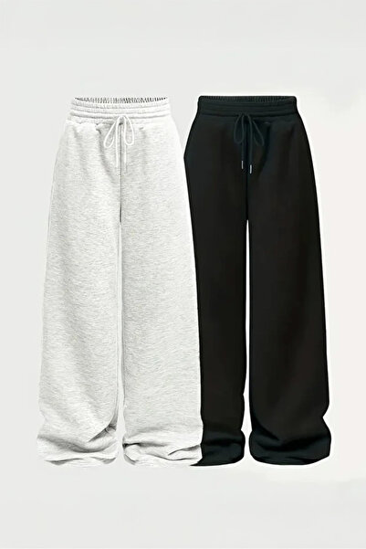 De Carte Kadın Bol Kesim Geniş Paça Oversize Siyah&Gri Pantolon Tarz Eşofman ...