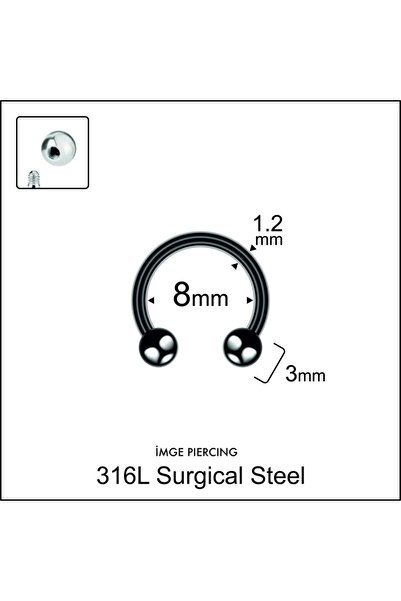 Genel Markalar Top 3mm X 8mm X 1.2mm Siyah Halka Piercing