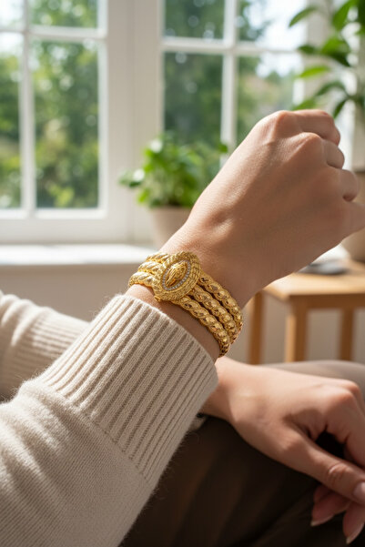 Hakan Güler Kuyumculuk Altın Tuğra Model Üç Sıra Burma Kelepçe Bilezik– 22 Ay...