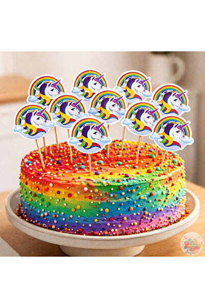 Joyane Unicorn Gökkuşağı Pasta Süsü 25 Adet | Doğum Günü, Parti ve Cupcake Kü...