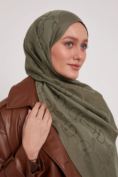 LuvenSara Lyocell Nai̇a Jacquard Shawl - Green Fisilti