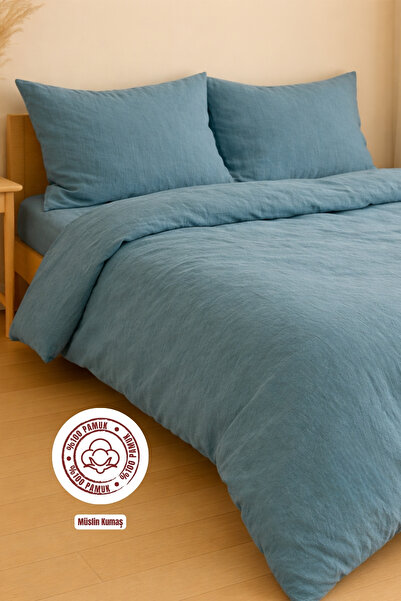 sutra 100% Cotton Muslin Fabric Double Duvet Cover Set