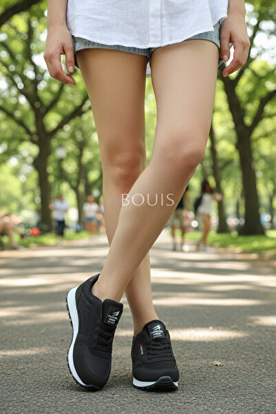 BOUIS Жіночі чорно-білі шнуровані повсякденні зручні кросівки з м'якою підошв...