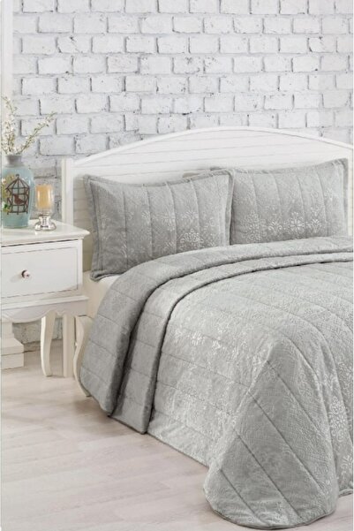 Bella Home İpeksoft Double Bedspread Set - 240X260 cm - with Original Bag - Gray