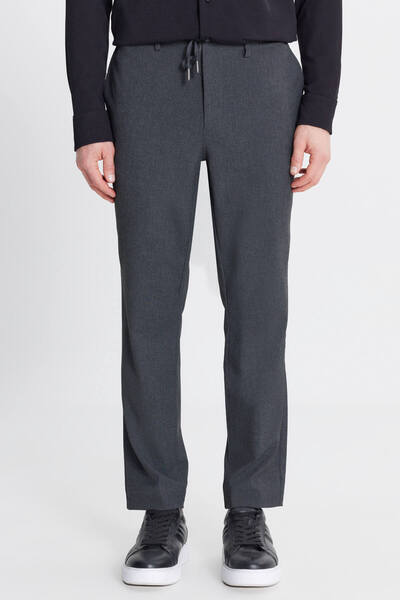 ALTINYILDIZ CLASSICS Men's Anthracite Slim Fit Slim Fit Tie-Waist Trousers with Side Pockets