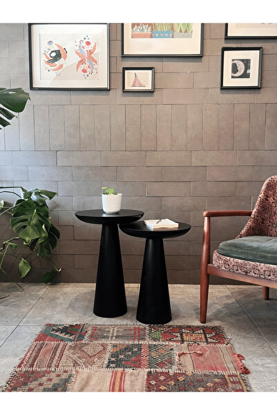 Fagus Wood 2'li Zigon Mantar Sehpa Mushroom | Masif Ahşap Modern Yan Sehpa Ta...