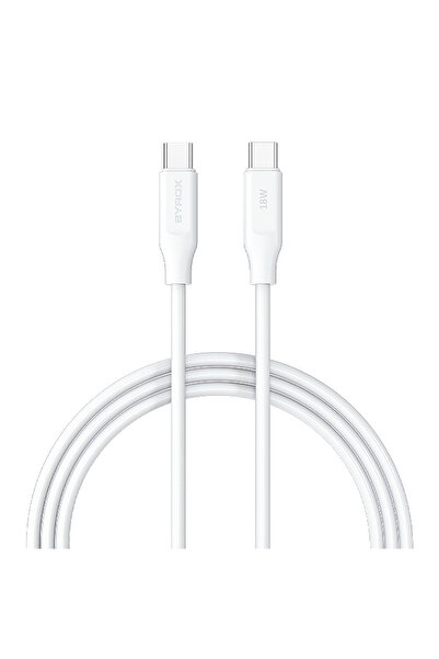 Syrox PD18TK 3.0A 18W PD 1mt Type-C - Type-C Şarj & Data Kablosu - Beyaz