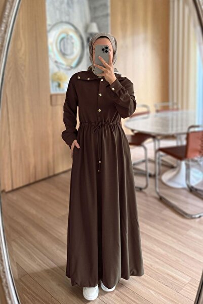 Ka Hijab Waist Gathered Long Modal Dress - Brown