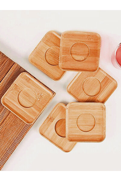 ERKUGO Set of 6 Bamboo Square Tea Plates 10X10 cm – Natural Wood Look Serving Plates
