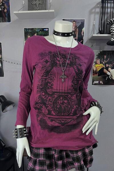 İsra Ayyıldız Moonstar Collection Gothic Lir Design Mürdüm Uzun Kollu Bluz